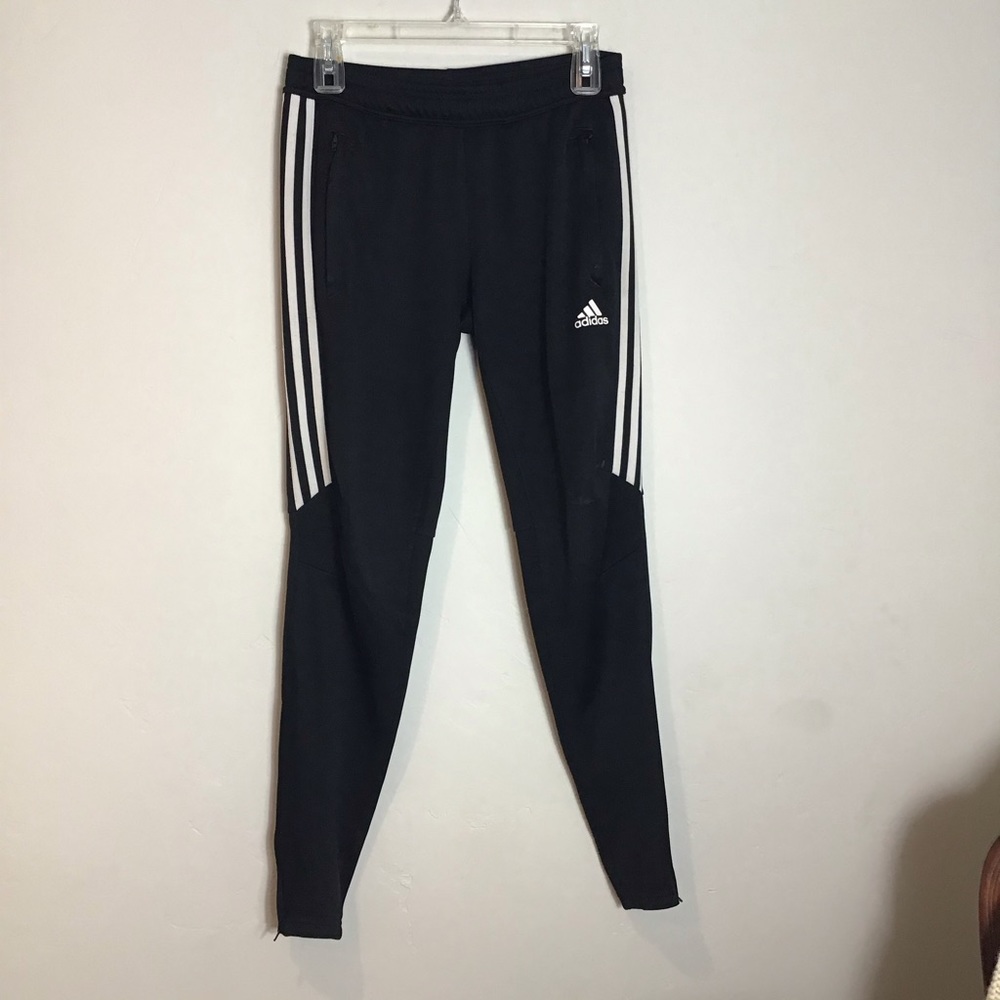 Adidas 3 stripe training pants with zip at ankle